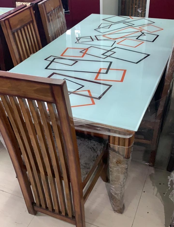 Geometric Glass-Top Dining Table view 2