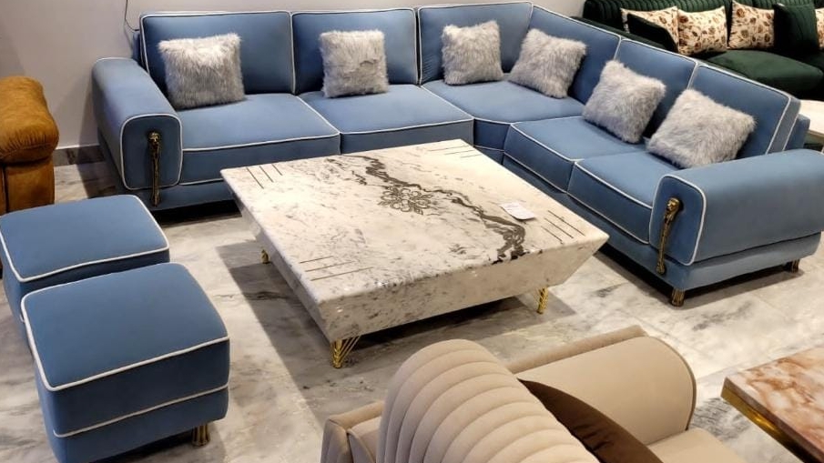 Luxurious Blue Sectional Sofa view 2