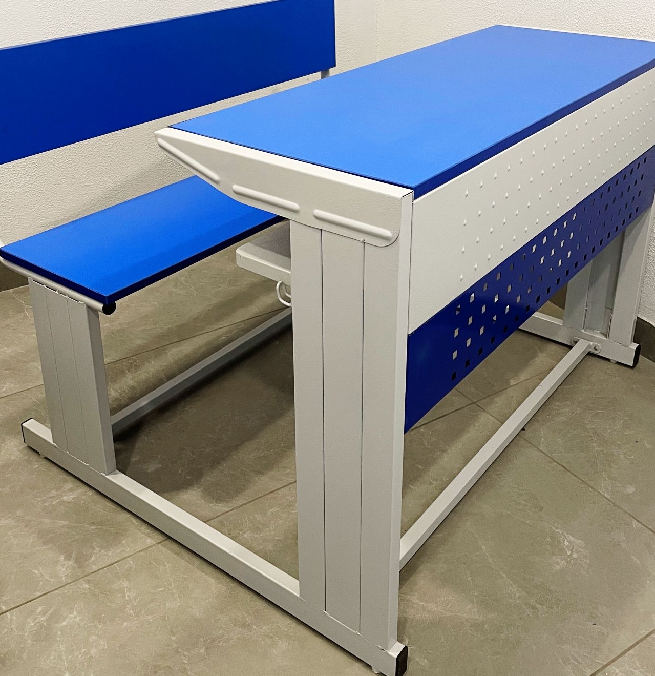 Modern Blue and White Desk-Bench Set view 2