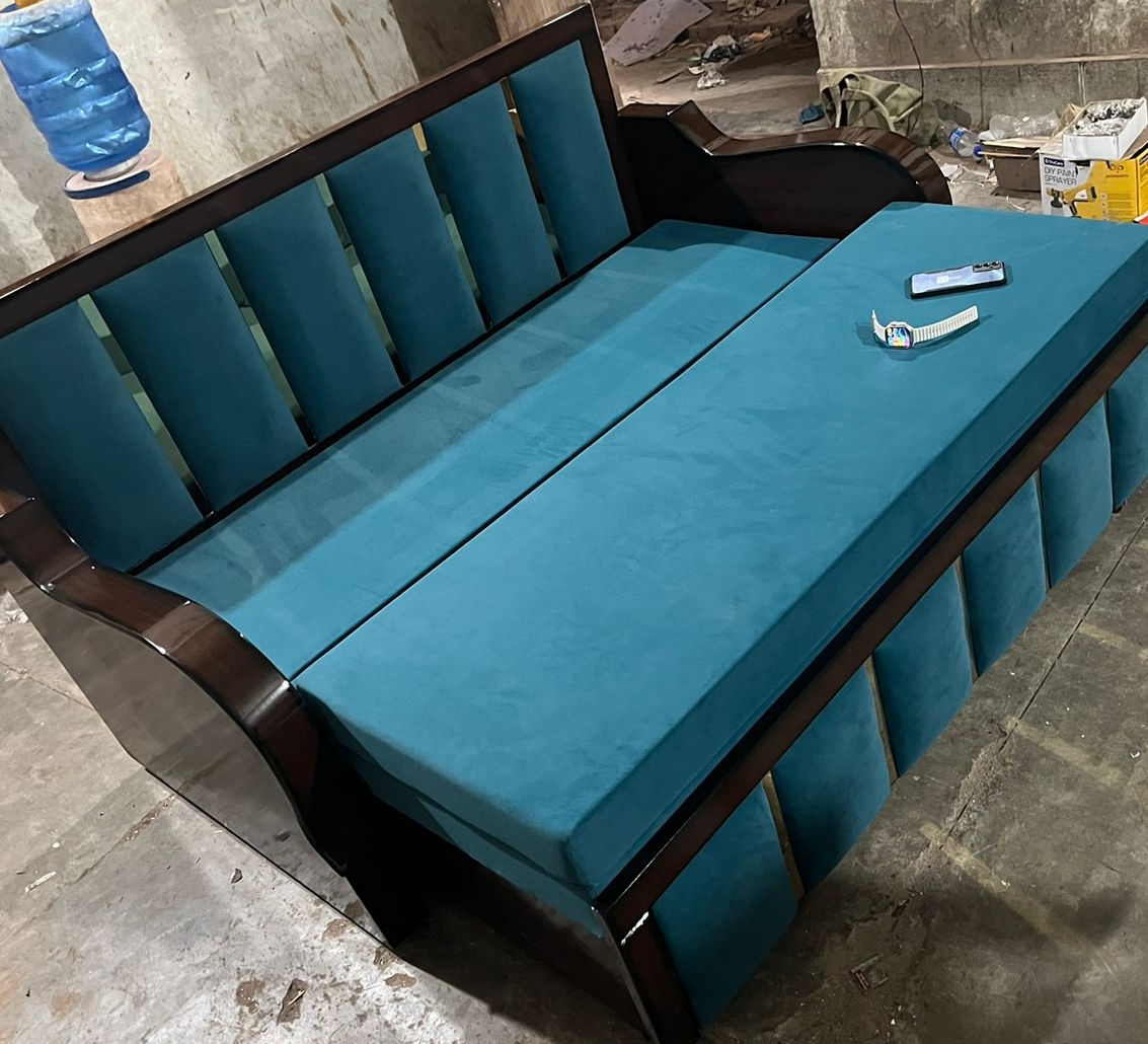Turquoise Velvet Sofa Bed view 2