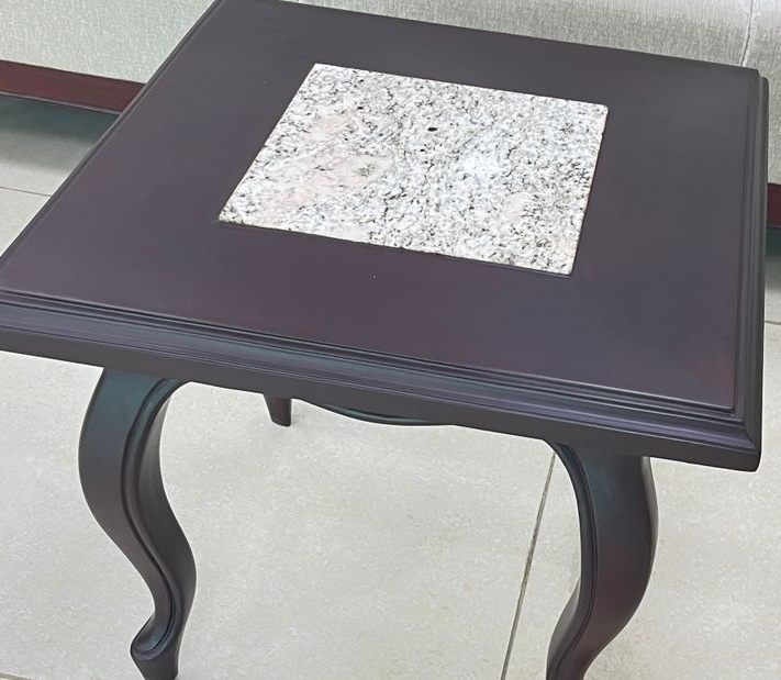 Elegant Wooden Side Table with Marble Inlay view 2