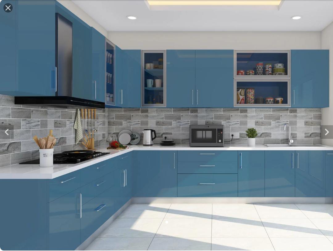 Blue Modular Kitchen view 2