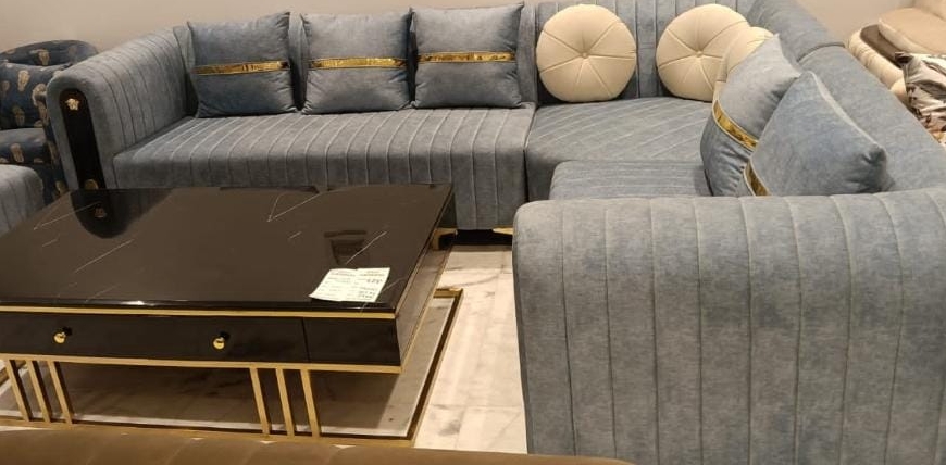 Elegant Blue Sectional Sofa Set view 2