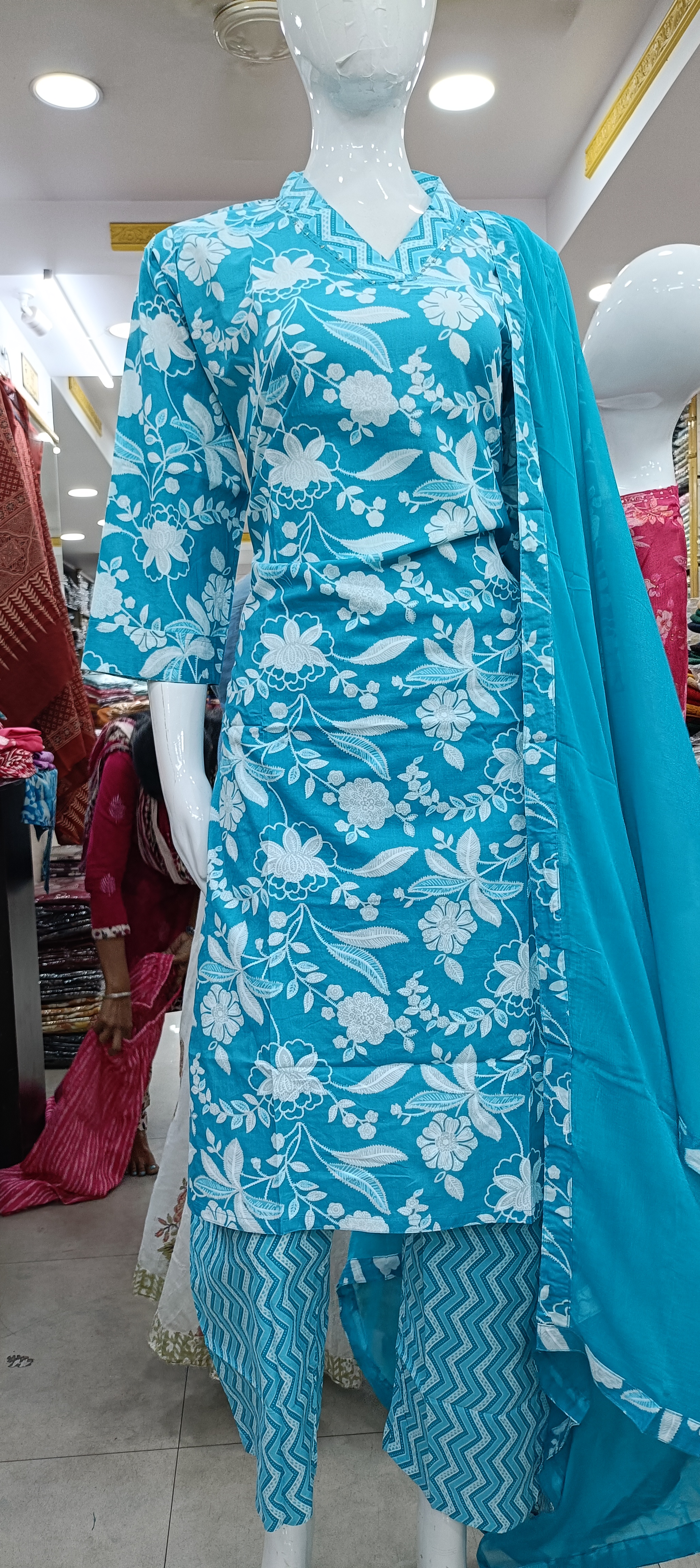 Blue Floral Ethnic Tunic Set view 2