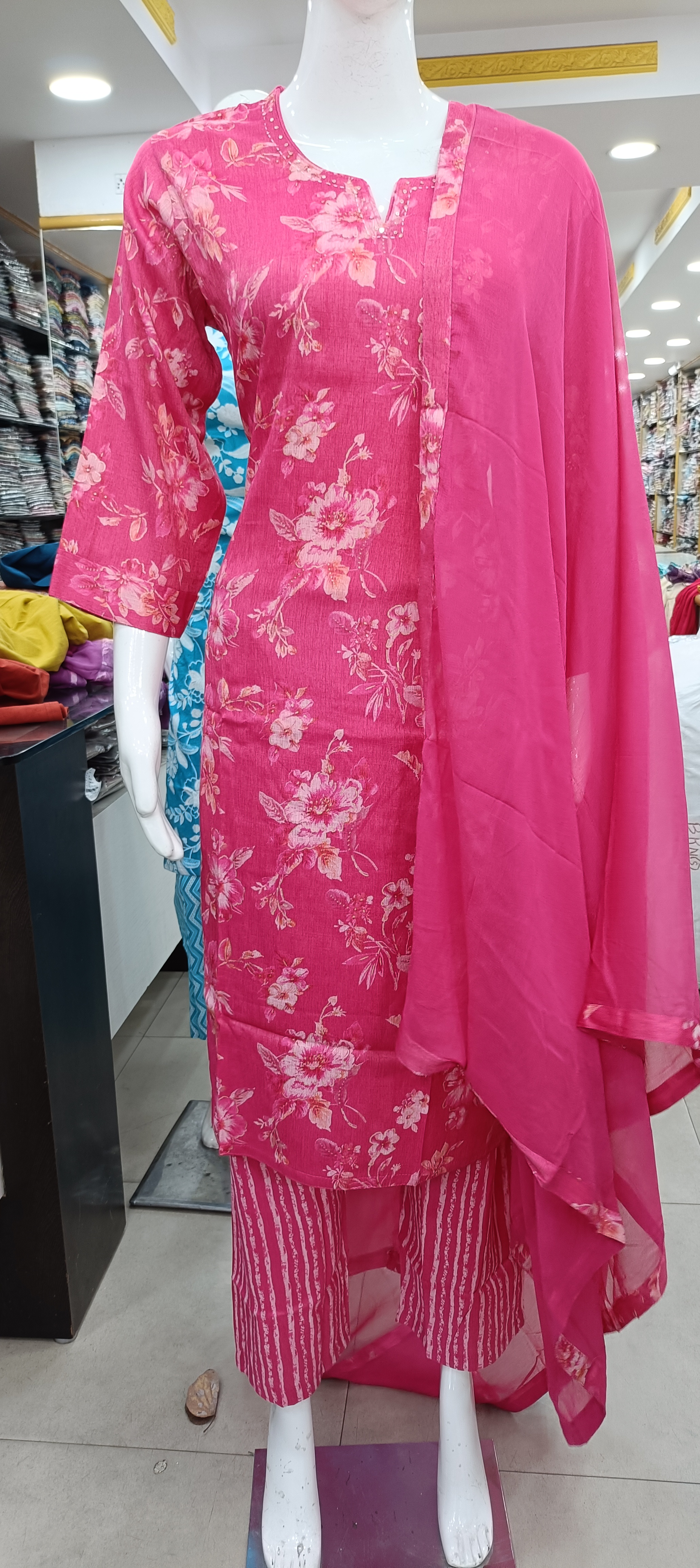 Floral Pink Ethnic Dress Set view 2