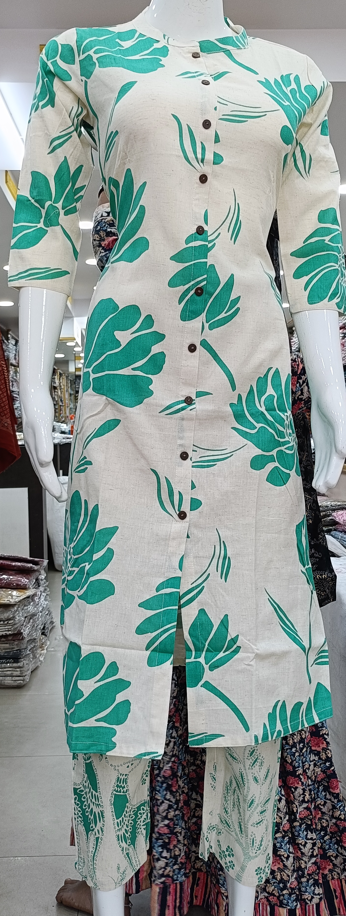 Green Floral Kurta view 2