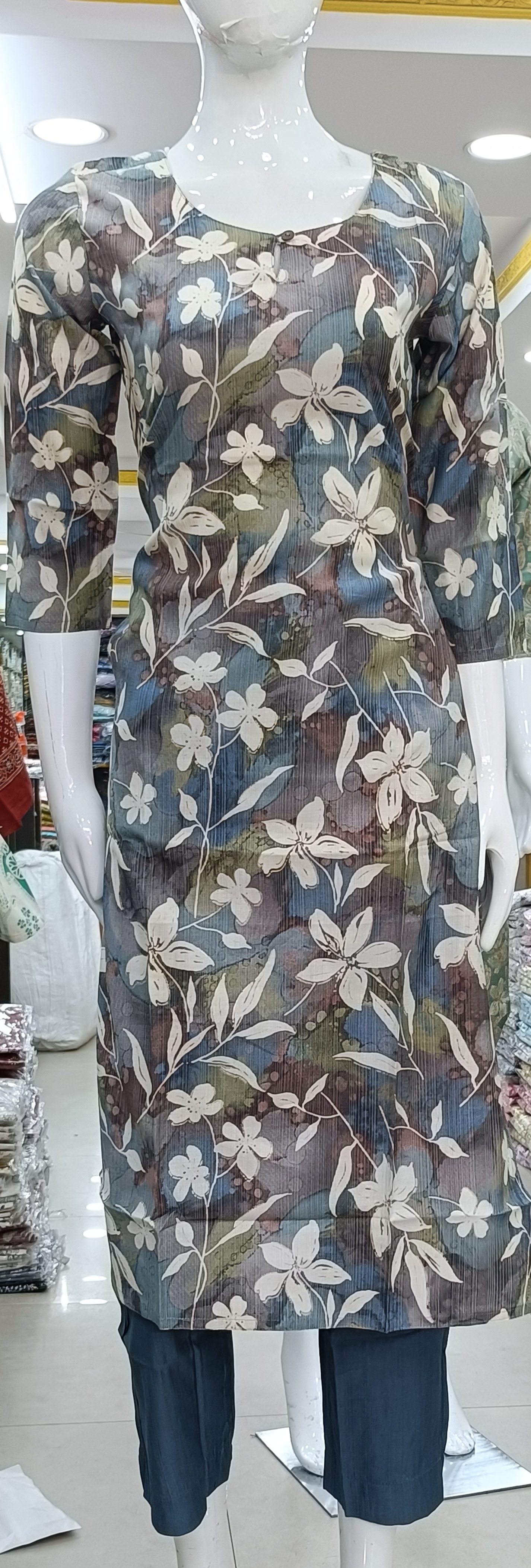 White Floral Kurta Set view 2