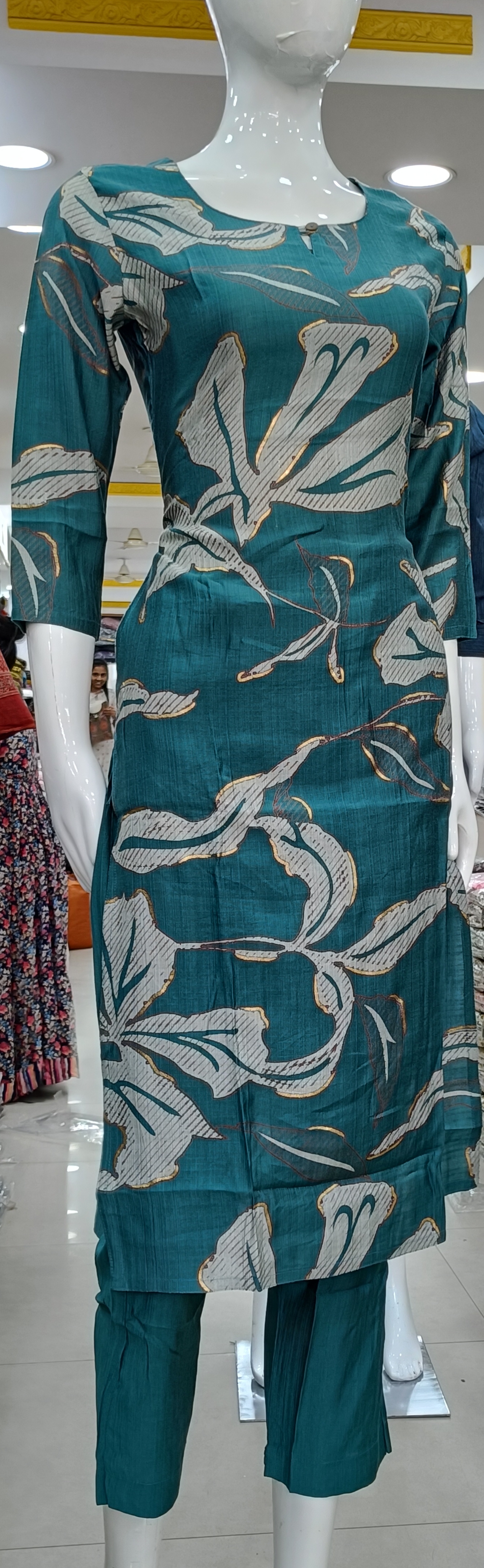 Teal Floral Kurta Set view 2