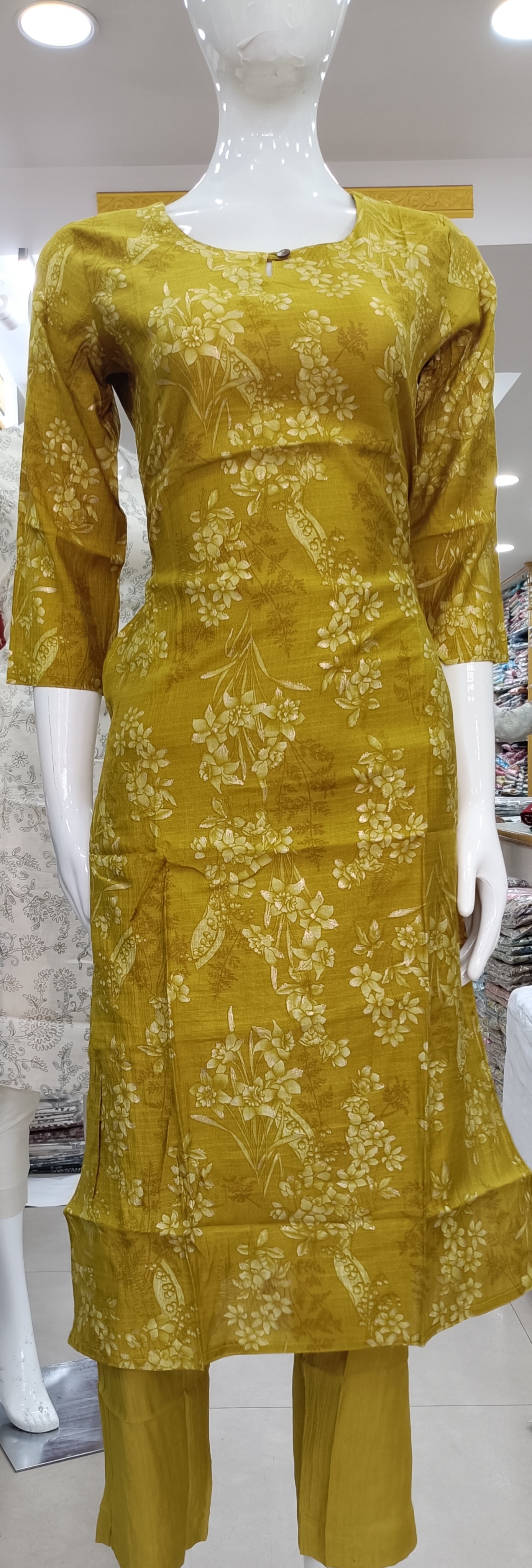 Mustard Yellow Floral Kurta Set view 2