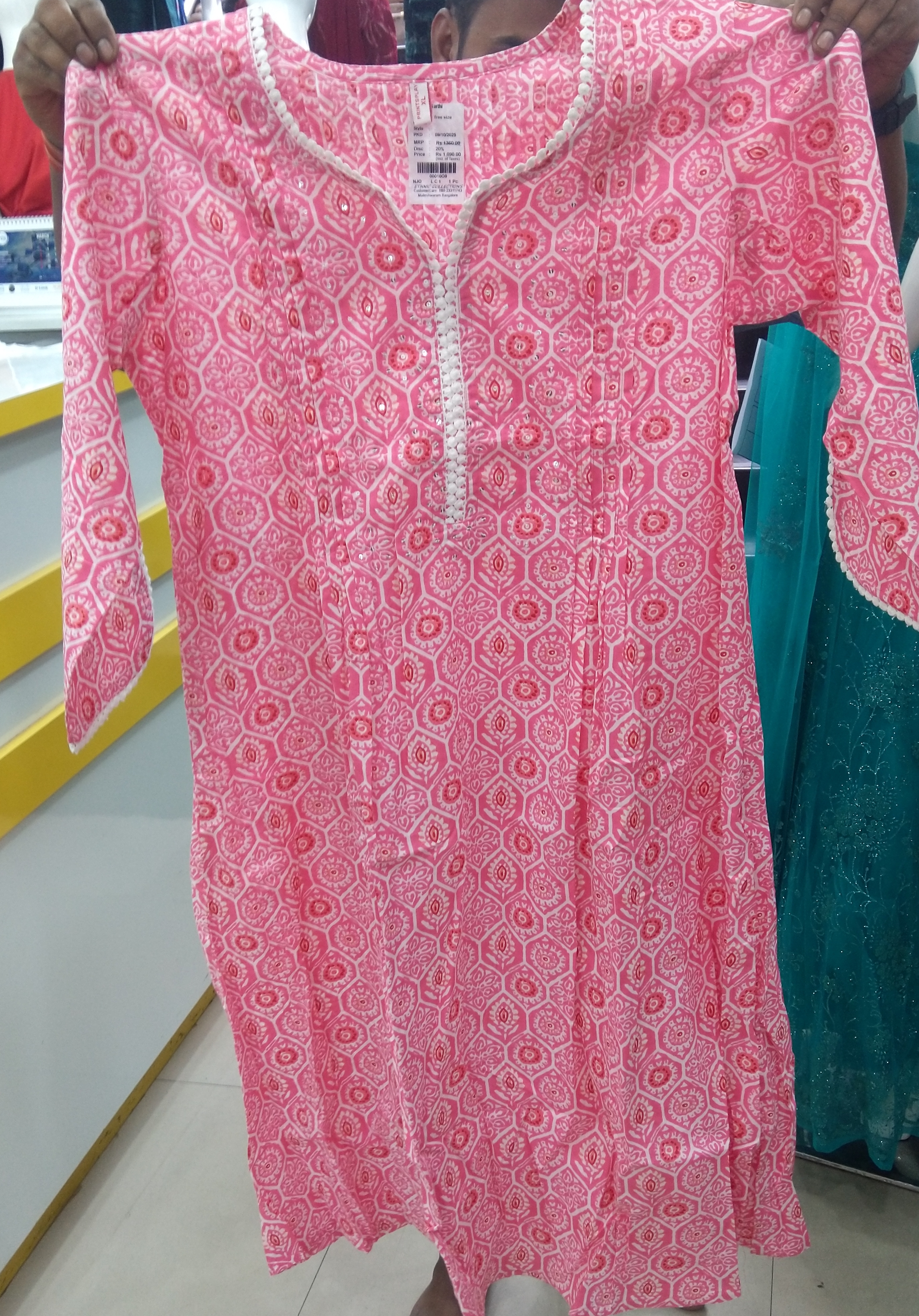 Pink Printed Kurta view 2