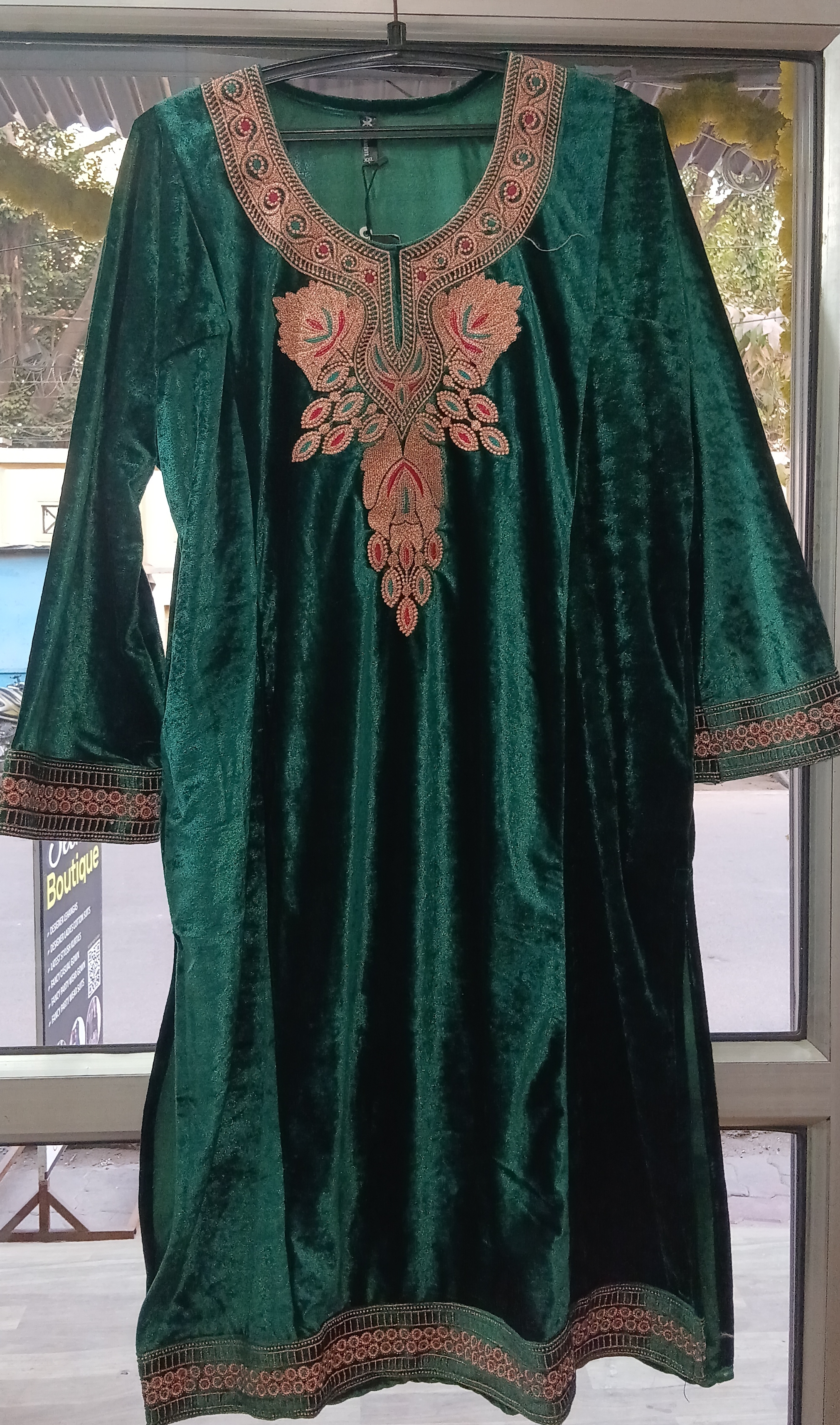 Green Velvet Kurti view 3