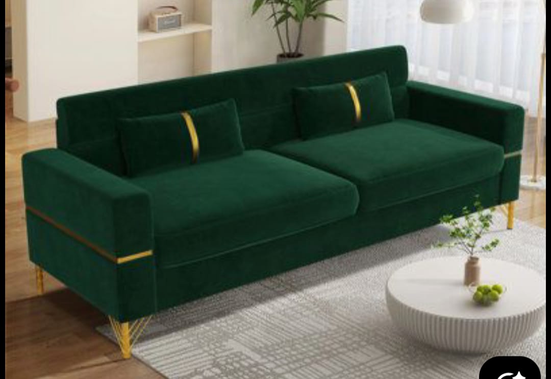 Sleek Green Three-Seater Sofa view 2