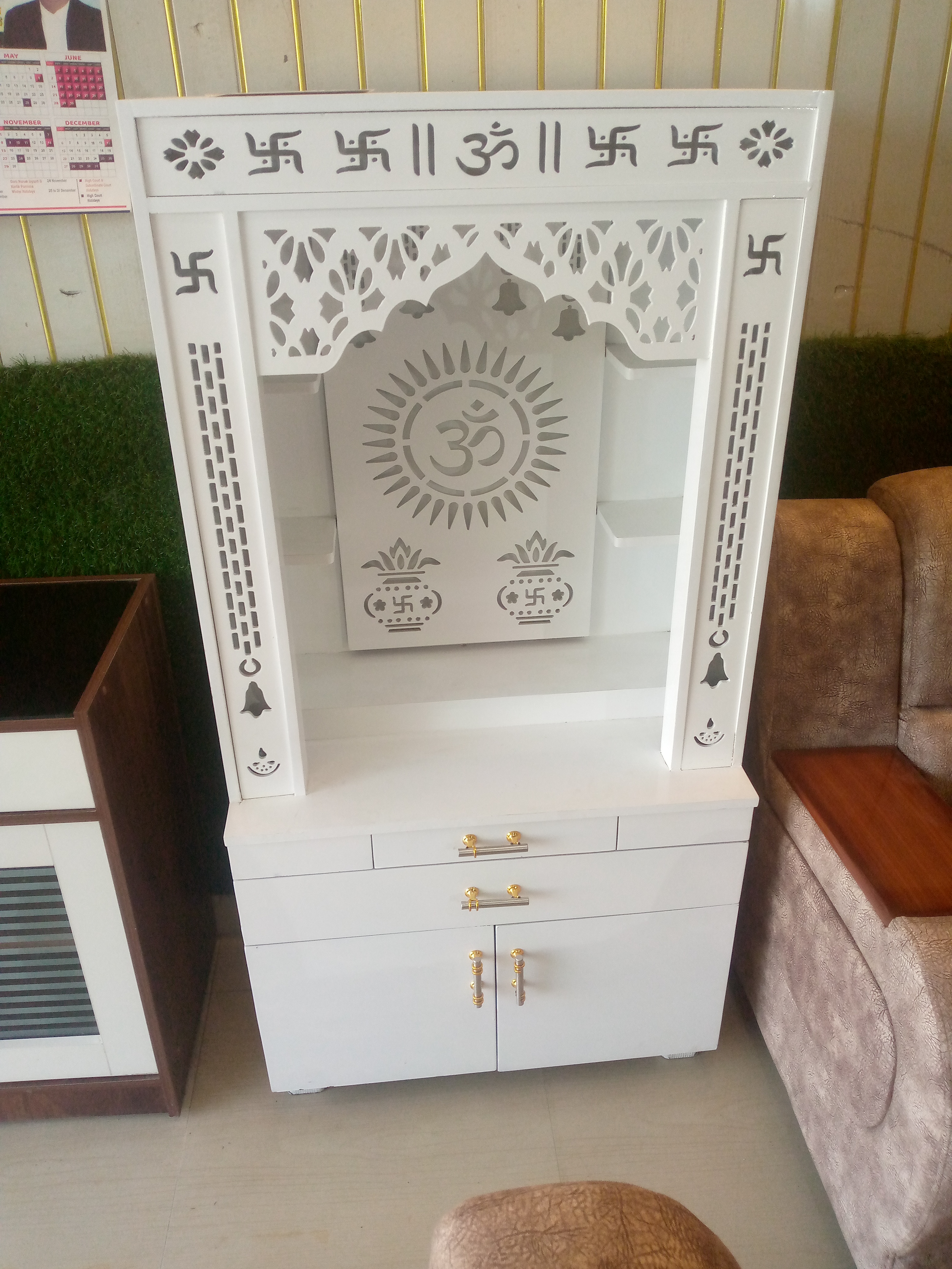White Wooden Pooja Mandir view 2