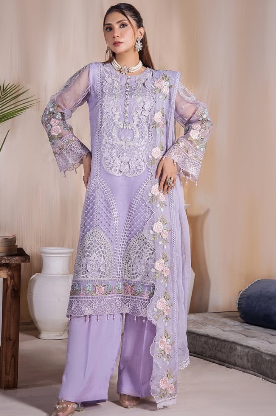 RIWAYAT Embroidered Organza Ready To Wear -; Levender / DF0006 view 6