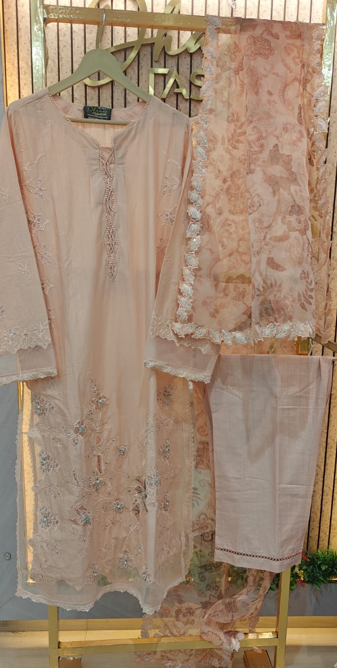 Lawn Cutwork Embroidered Stitch Suit - Blush Peach / DF0037 view 5