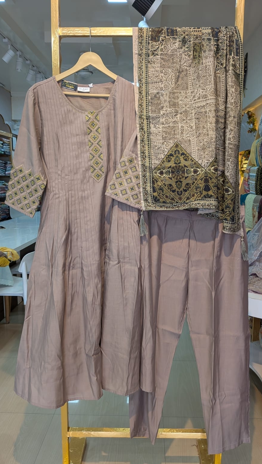 Embroidered Silk Frock Stitched Suit - A2885 / HC002384 view 5