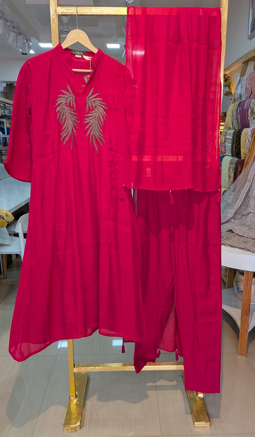 Pure Viscose Silk Embroidered Stitched Frock Suit  - Rose / HC002148 view 5