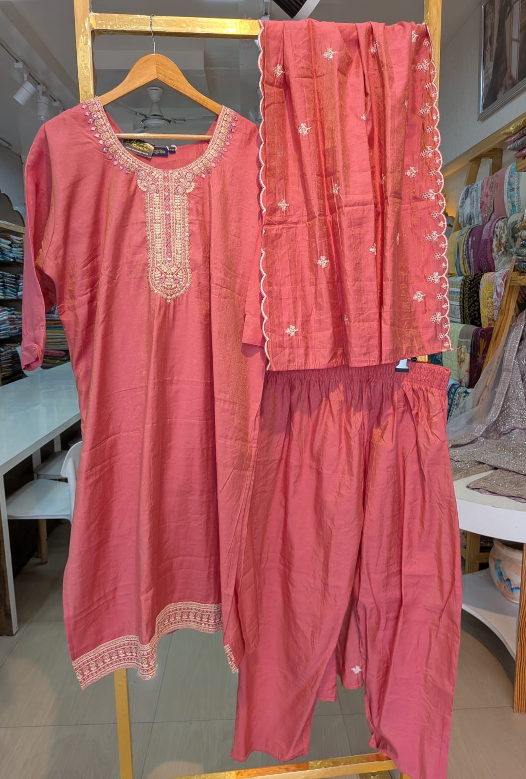 Embroidered Viscose Silk Stitched Pink Suit - Gajri  / HC002156 view 6