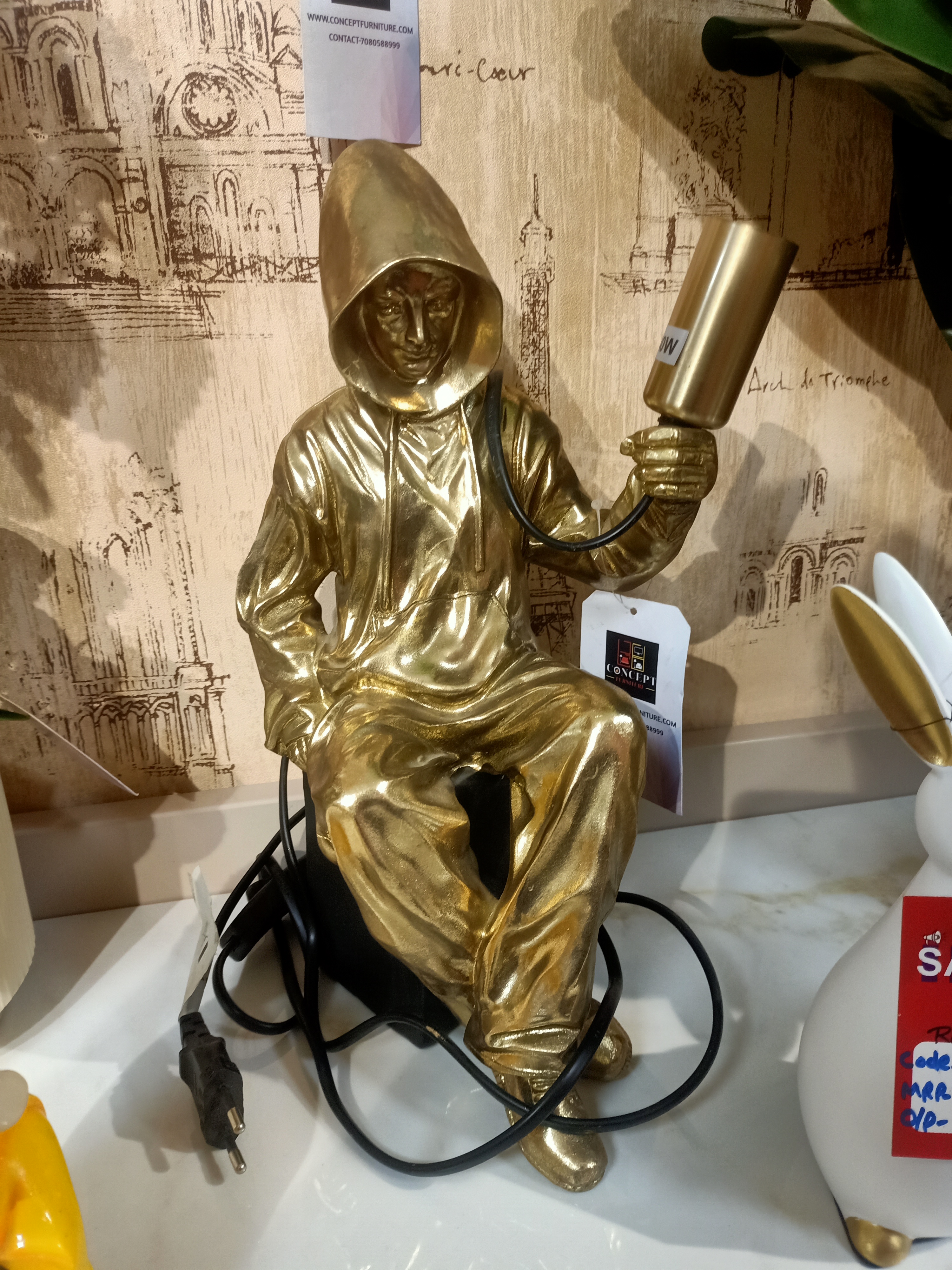 Golden Hooded Figure Lamp view 2