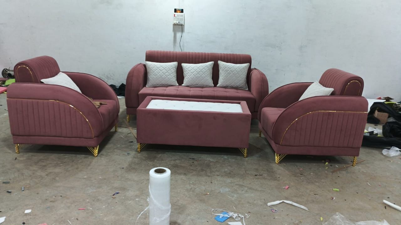Pink Velvet Sofa Set view 2
