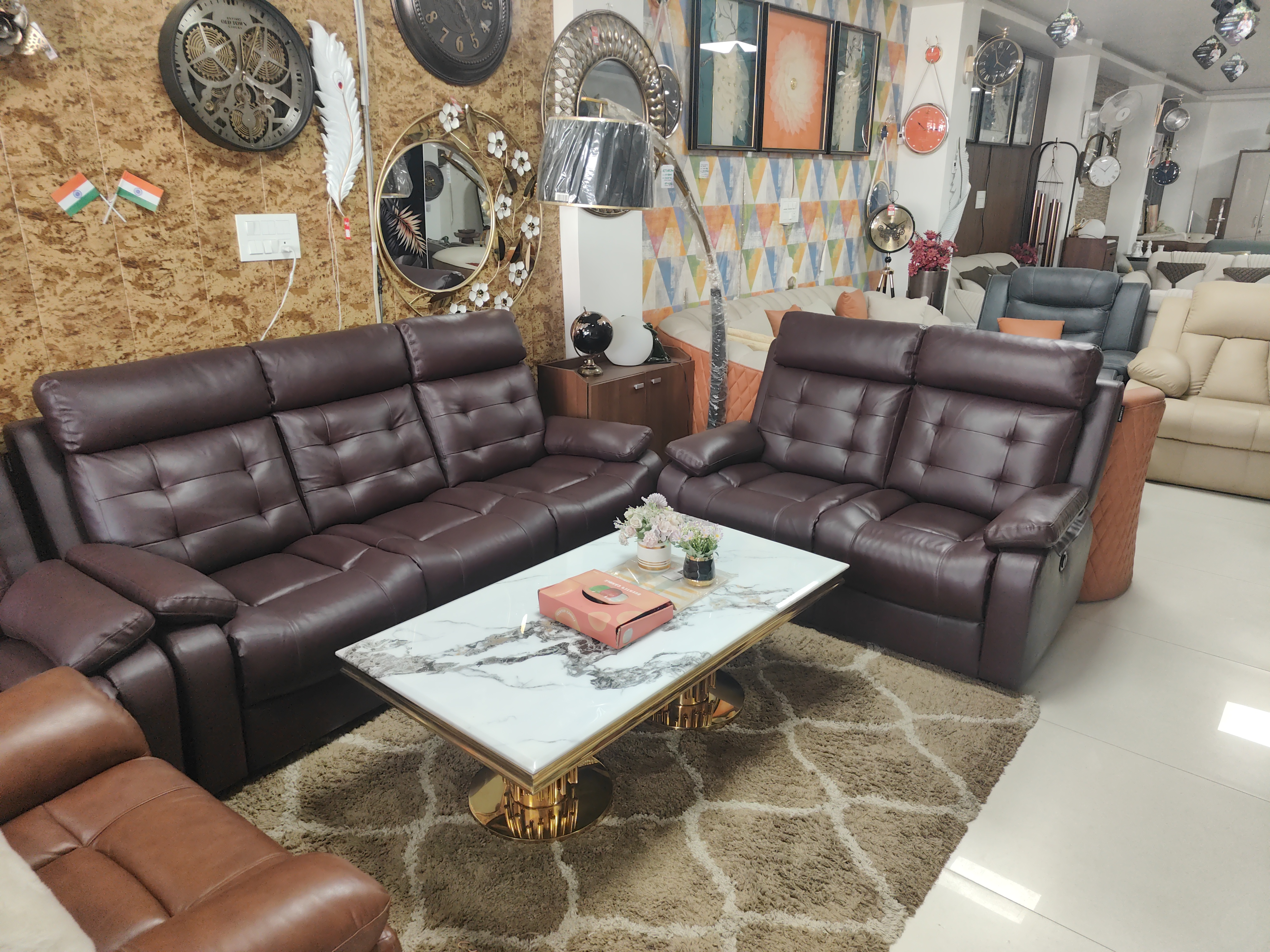Brown Leather Sofa Set view 2
