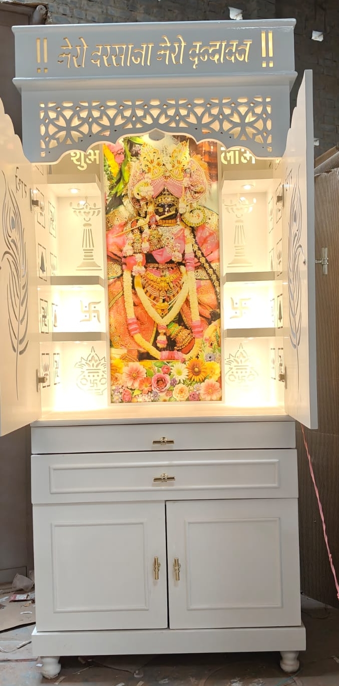 White Wooden Pooja Mandir view 2