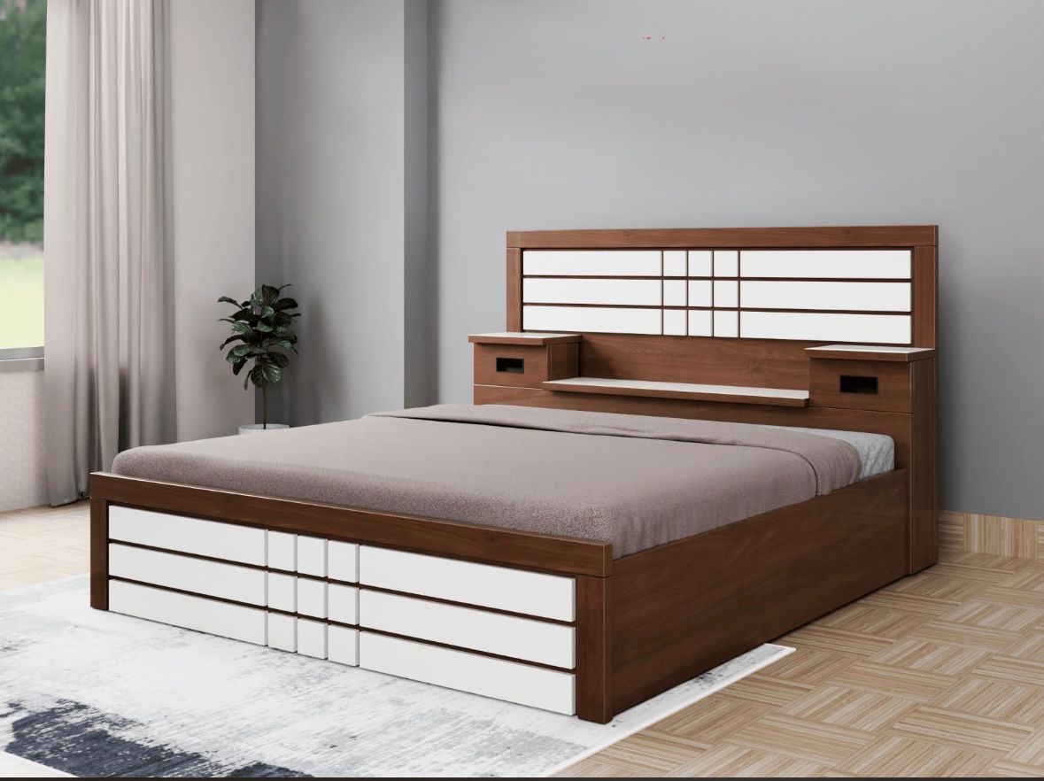 Modern Wooden Bed with Integrated Lighting view 2