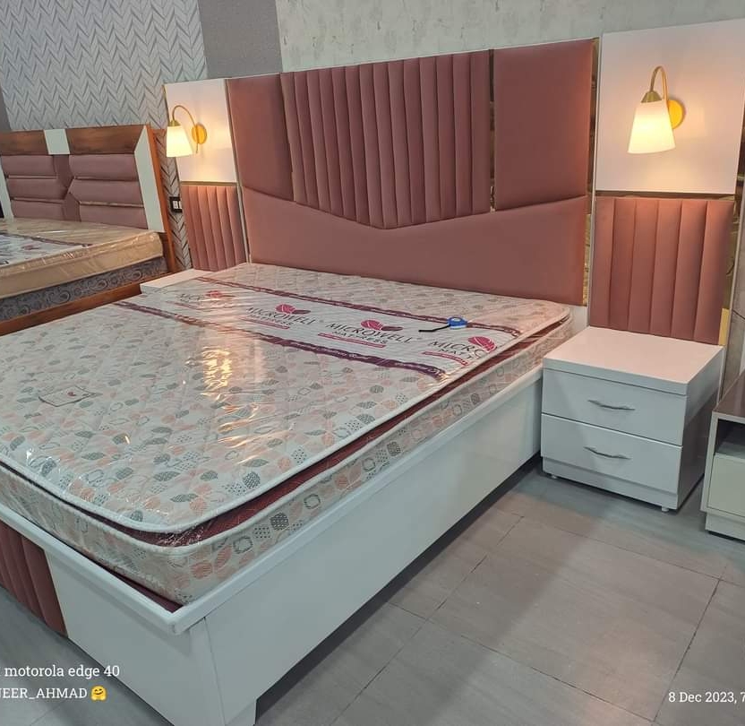 Modern Upholstered Bed with Nightstand view 2