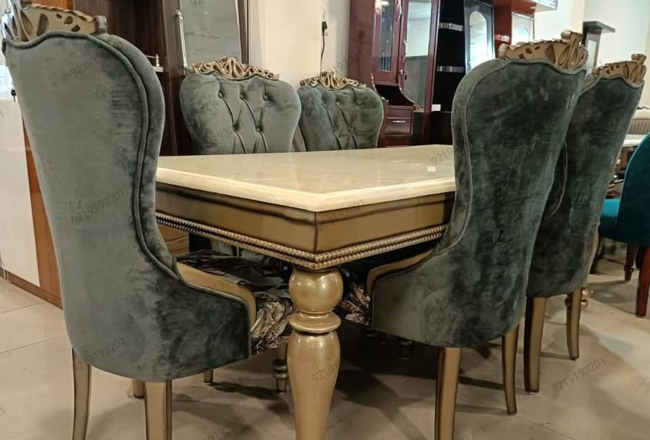 Luxurious Velvet and Marble Dining Set view 2