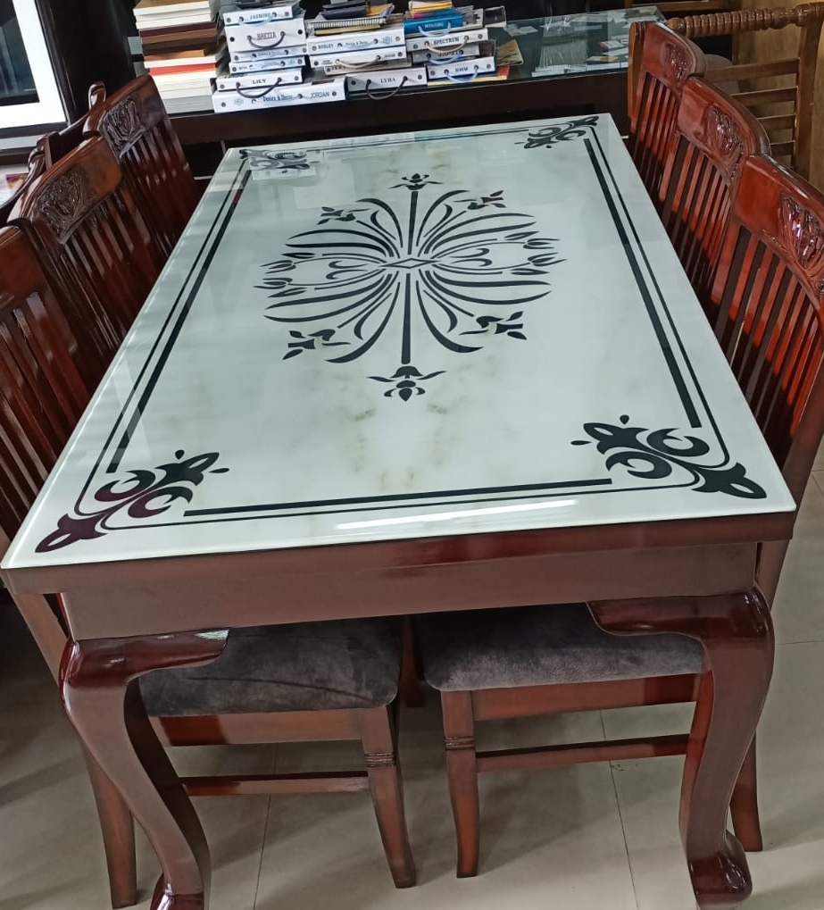 Marble-Patterned Glass Top Dining Set view 2