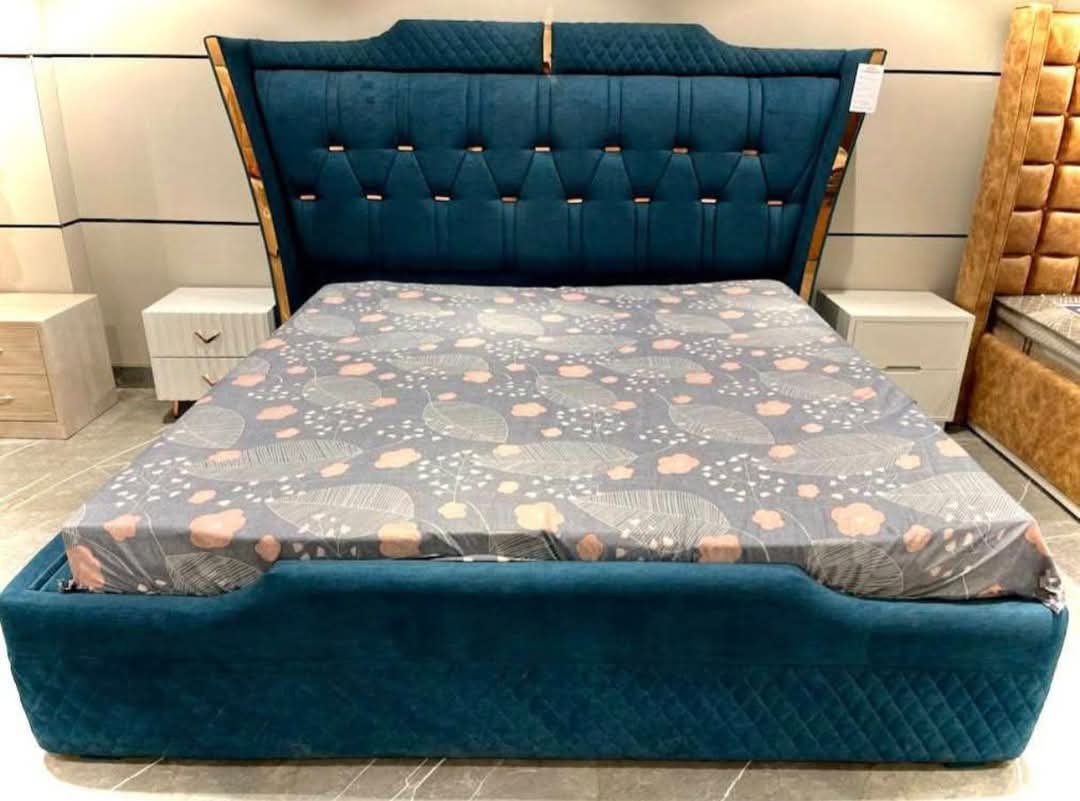 Luxurious Blue Velvet Bed view 2