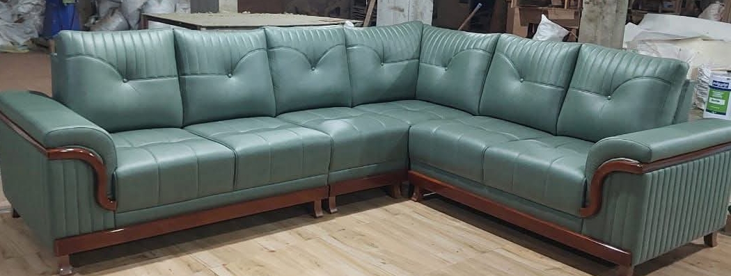 Green Leather Sectional Sofa view 2