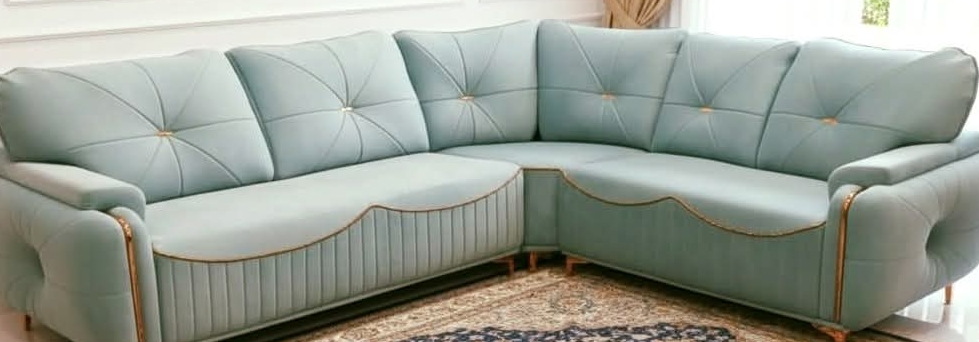 Elegant Light Blue Sectional Sofa view 2