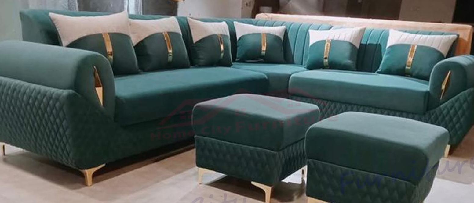 HomeCity Green Sectional Sofa Set view 2