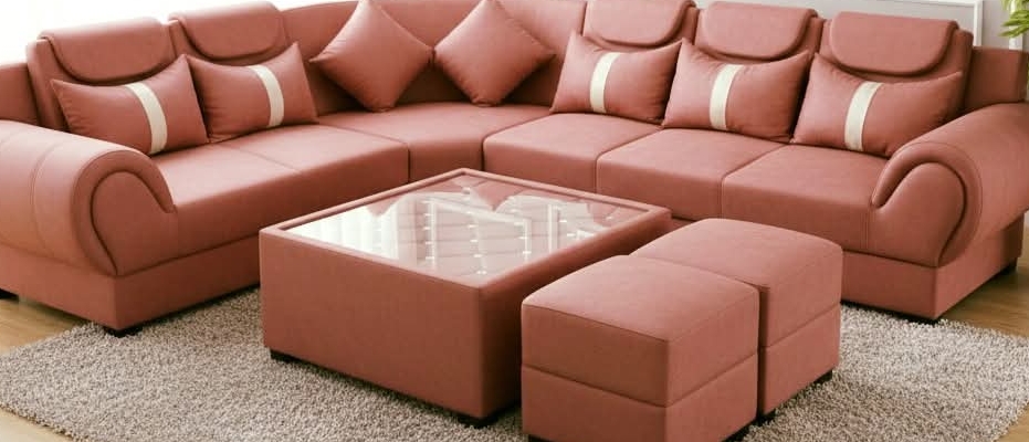 Modern Blush Pink Sofa Set view 2