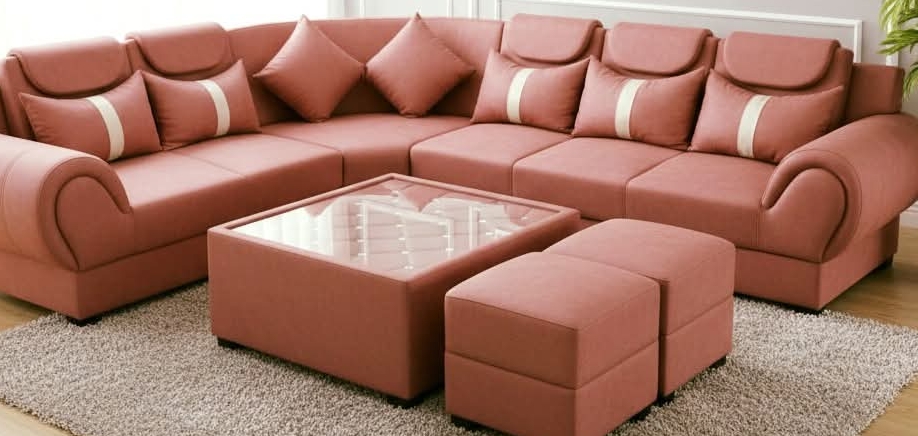 Elegant Pink Sectional Sofa view 2