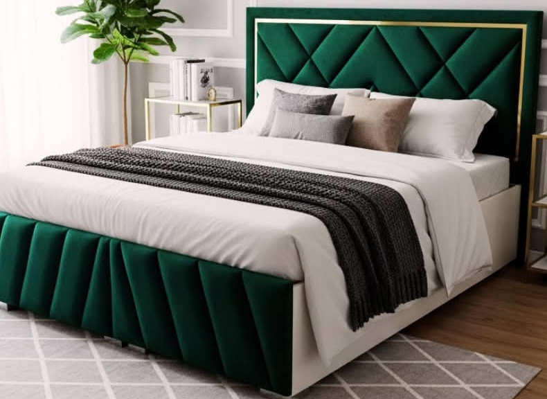 Emerald Green Upholstered Bed view 2