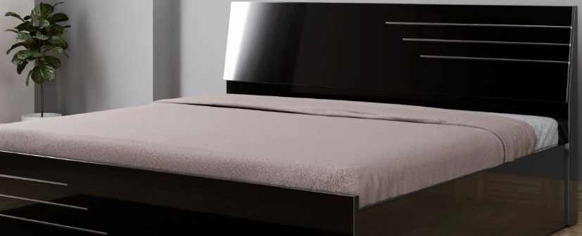 Contemporary Glossy Black Bed view 2
