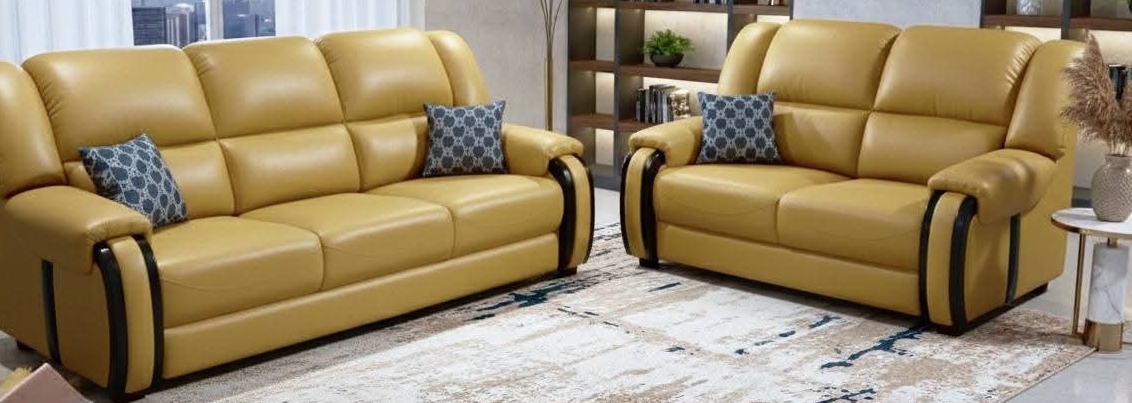 Mustard Leather Sofa Set view 2