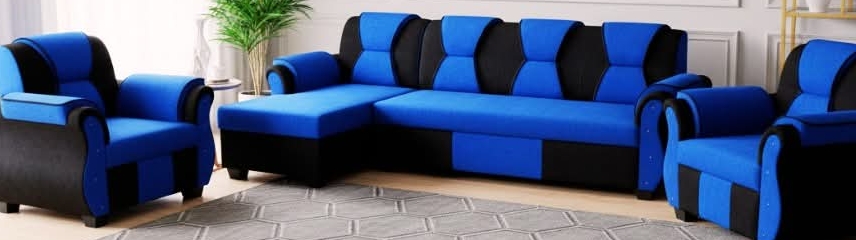 Bold Blue and Black Sofa Set view 2