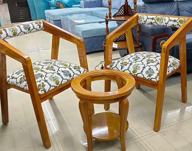 Floral Upholstered Wooden Armchair Set view 2