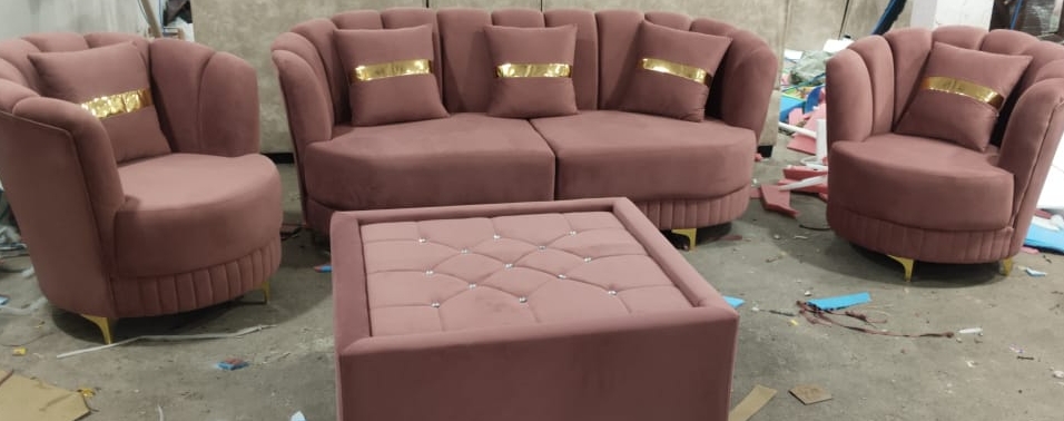 Plush Pink Sofa Set view 2