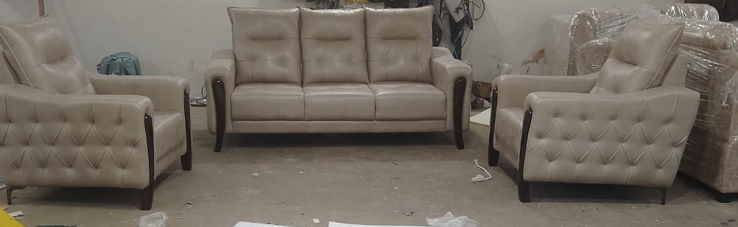 Luxurious Beige Leather Sofa Set view 2