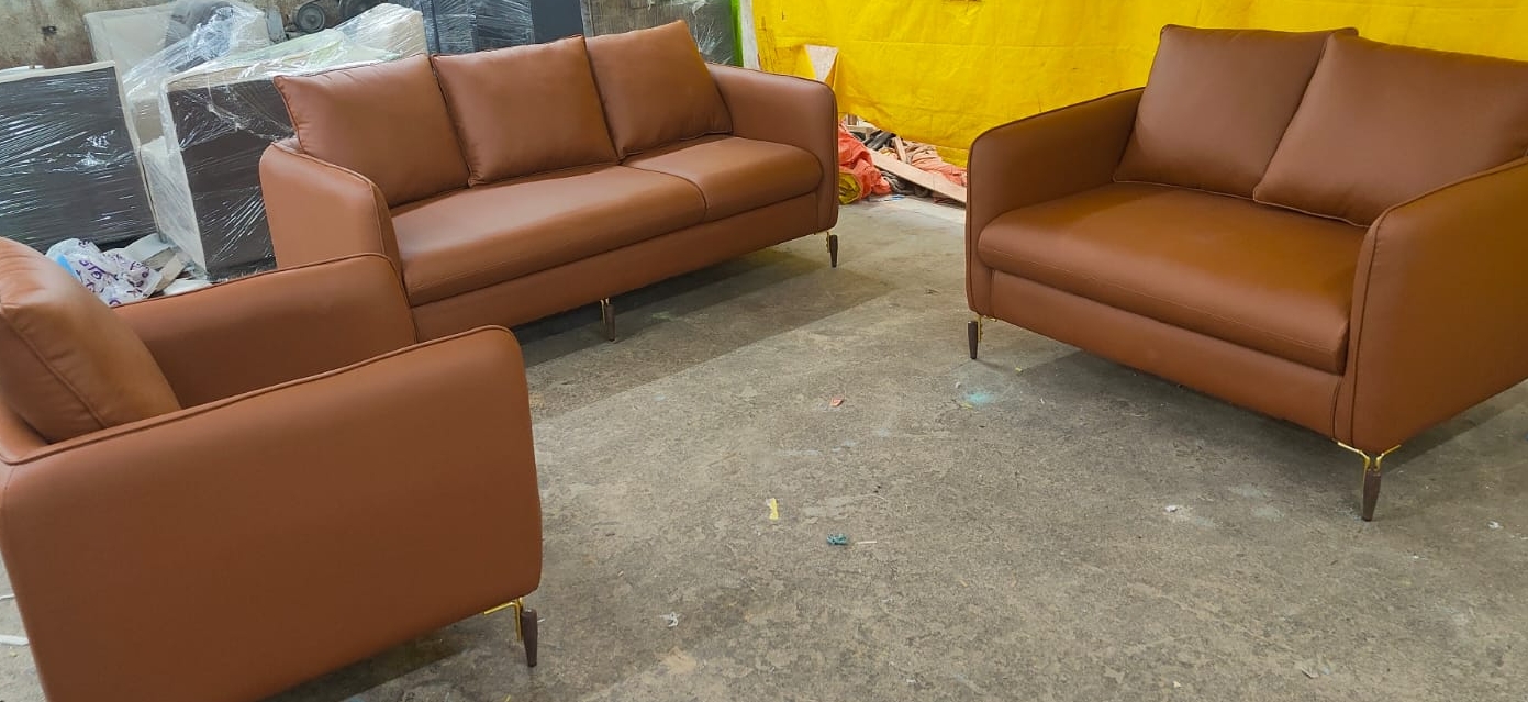 Modern Brown Leather Sofa Set view 2