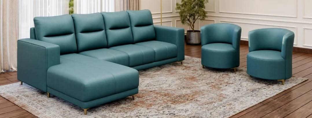 Teal Sectional Sofa and Armchairs view 2