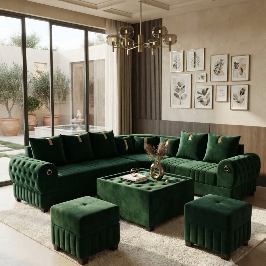 Luxury Green Velvet Sofa Set view 2