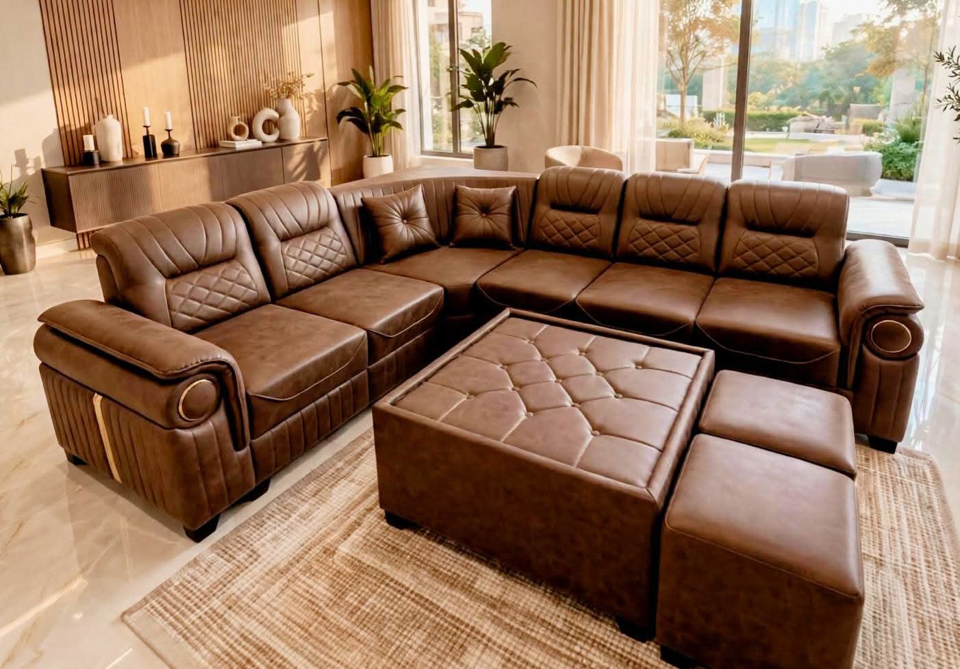 Luxury Brown Sectional Sofa view 2