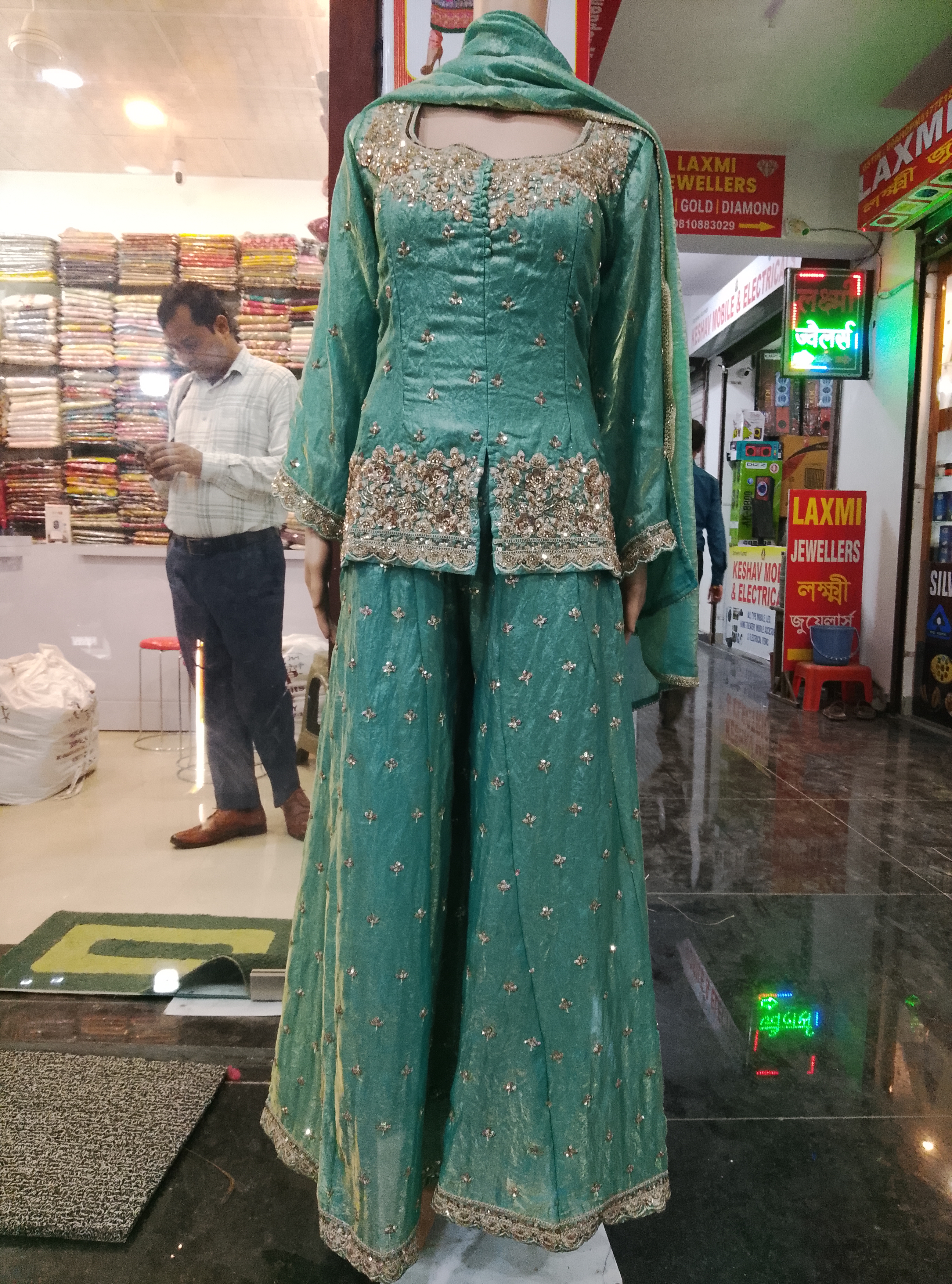 Embroidered Green Ethnic Outfit view 2