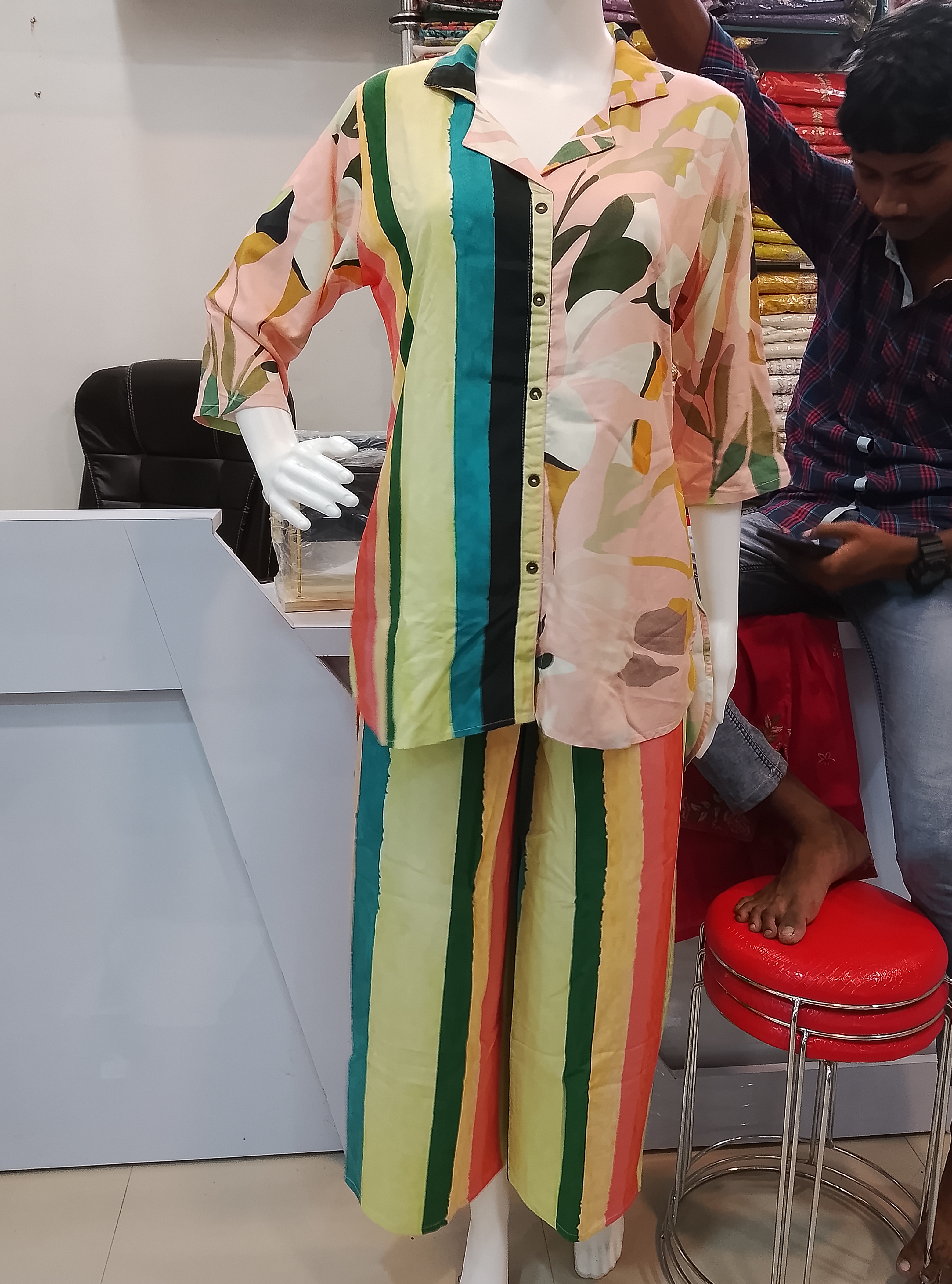 Colorful Striped Shirt and Pants Set view 2
