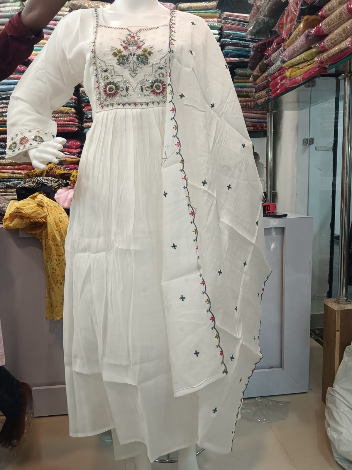 Embroidered White Kurta Set view 2